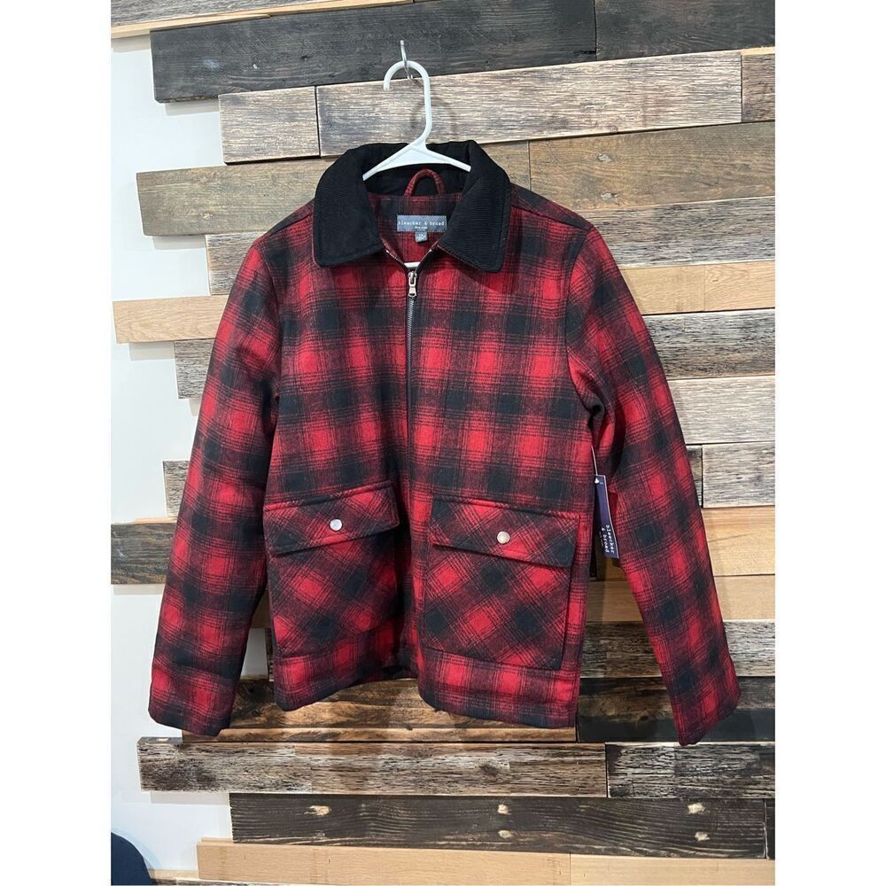 BLEECKER & BROAD NEW YORK NWT Men's Red & Black Plaid Zipper Coat jacket Sz XS
